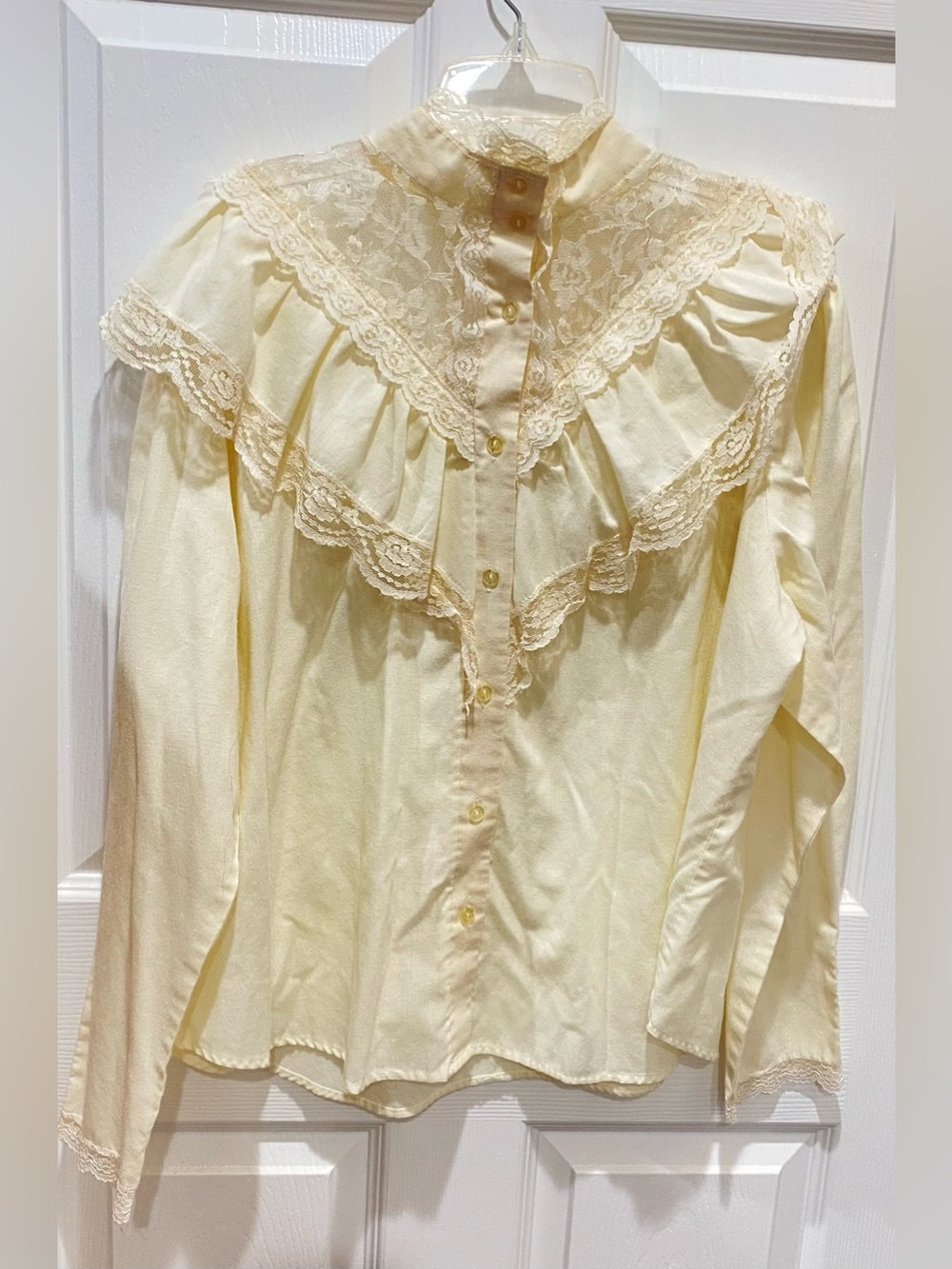 Vintage-Inspired Lace Ruffle high neck long sleeve Victorian - Cream blouse